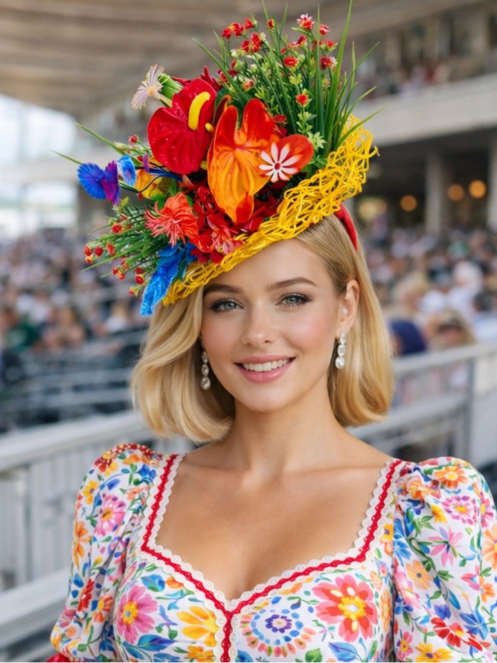 Kentucky Derby Hat Vibrant Tropical Garden Floral Fascinator KY Oaks Headband